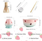 Matcha Whisk Set, Matcha Bowl with Spout, Matcha Whisk and Holder, Bamboo Matcha Scoop and Stainless Sifter,Ceramic Matcha Bowl(Pink Green)