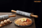 CHEFMADE 18-Inch Marble Rolling Pin with Wooden Handles and Cradle, Non-Stick (Gray and White)