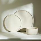 Stone Lain Eden 12-Piece Dinnerware Set Stoneware, Plates and Bowls Set, Dishwasher and Microwave Safe Dish, Dish Set for 4, Beige