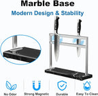 Magnetic Knife Block Stand - Marble Base Magnetic Knife Holder for Counter Top - Double Sided Knife Block without Knives - Stainless Steel Magnetic Kitchen knife holder - Black