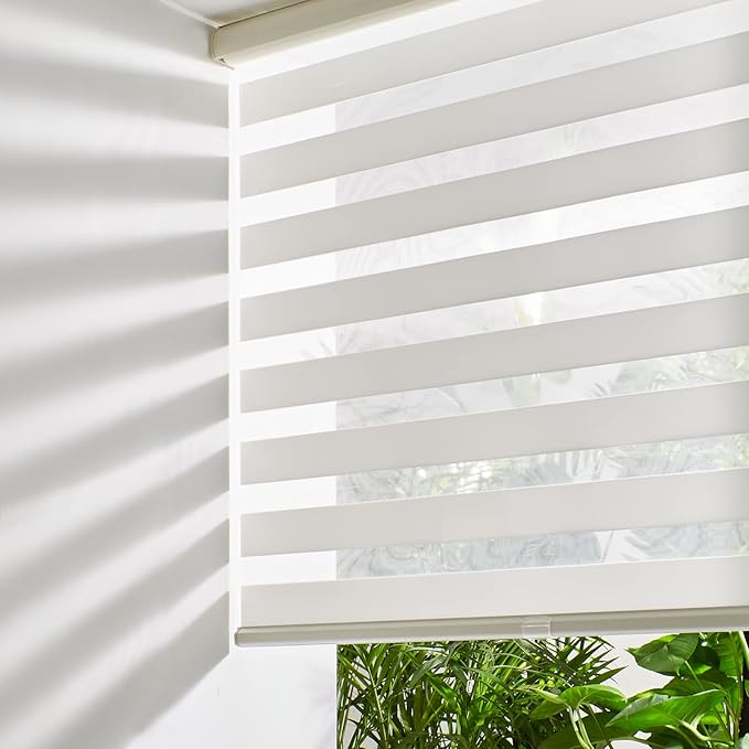 Persilux Cordless Zebra Blinds for Windows Free-Stop Roller Windows Shades (31" W X 72" H, Cream) Dual Layer Light Control for Day and Night, Light Filtering Sheer Shades for Home, Easy to Install