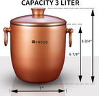 Ice Bucket with Lid, Scoop, Tongs and Strainer - Well Made Insulated Stainless Steel Keep Ice Frozen Longer - Ideal for Cocktail Bar, Parties, Chilling Wine, Champagne - 3 Liter (Copper)