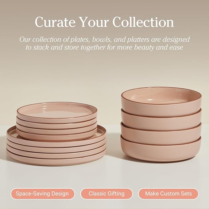 Our Place Dinner Bowls - Set of Four 8.5" Handcrafted Ceramic Pasta Bowls | Deep Plate Bowl Hybrid for Salads, Rice & More | Chip-Resistant, Restaurant-Grade, Stackable, Modular Design | Char