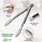TACGEA Stainless Steel Kitchen Tongs, Silicone Non-slip Grip, Locking Grilling Food Tongs Set of 3-7inch, 9inch and 12inch