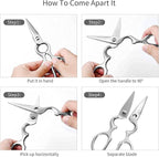 Stainless Steel Kitchen Shears Heavy Duty Full-Steel Forged Metal Scissors for Food, Professional Chef Shears Bone Cutting Meat Pizza Scissors Kitchen Utensils Come Apart, Silver