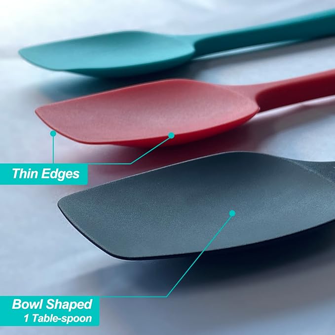 Silicone Spatula Set, High Heat Resistan Rubber Spoon Spatula, Non-Stick Spoonula with Seamless One Piece Design, Flexible Scrapers Baking Mixing Tool,3 Pack,Red
