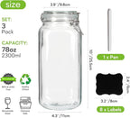 EkkoVla 78 oz Glass Food Storage Jars with Airtight Clamp Lids, Set of 3 Kitchen Canisters, Square Mason Jars Containers for Pasta, Coffee, Candy, Flour, Cereal, Dog Treats, Snacks and Canning