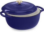 Best Choice Products 7.5 Quart Enamel Cast-Iron Round Dutch Oven, Family Style Heavy-Duty Pre-Seasoned Cookware for Home, Kitchen, Dining Room, Oven Safe w/Lid, Dual Handles - Sapphire Blue