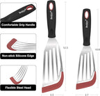 Beijiyi Fish Spatula Turner Set of 2, Heat Resistant Silicone Edge Slotted Fish Spatulas for Nonstick Cookware, Flexible and Thin Stainless Steel Kitchen Cooking Spatula Flipper for Fish, Egg, Pancake