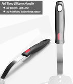 Stainless Steel Flexible Spatula Solid Turner, XiaoZu Thin Metal Spatula for Cast Iron Skillet, Thin Blade and Heat Resistant Silicone Handle, Great for Egg, Cookie, Meat, Crep, Large