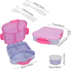 Bento Box for Kids School Lunch Box with Utensils and a Dipping Bowl, Leak-Proof 4 Compartments with Carrying Handle, BPA-Free Bento Box for Girls and Boys in School, Preschool, Daycare (Purple)