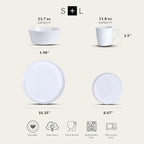 Stone Lain Madeline Bone China 16 Piece Dinnerware, Plates and Bowls Sets for 4, White Dish Collection with Mugs, Modern Edge, Microwave & Dishwasher Safe