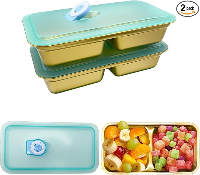 Stainless Steel Snack Containers with Lids - condiment containers with lids, reusable double compartment snack containers, Grab and Go Snack Containers Dishwasher Safe for School, Work, travel