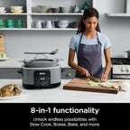 Ninja Foodi 8-in-1 Everyday Possible Cooker PRO 8.5-Quart Multi-Cooker with Glass Lid, Slow Coorker Integrated Spoon, and Non-Stick, Oven-Safe Pot,Sea Salt Grey