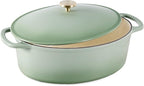 Best Choice Products Oval 7.5 Quart Enamel Cast-Iron Dutch Oven, Heavy-Duty Pre-Seasoned for Baking, Cooking w/Side Handles – Sage Green