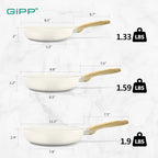 GiPP Non Stick Frying Pan Set - 8" 9.5" 11" Granite Nonstick Pan Skillet, Non Toxic Pans for Cooking, Omelette Pan with Stay Cool Handle, Induction Compatible, PFAS/PTFE/PFOA Free, White