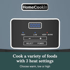 HOMECOOKIN 7-Quart Programmable Slow Cooker with Timer Keep Warm - Small Kitchen Appliance for Family Dinners - Serves 6+ People (Blue)