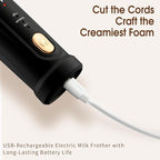DSP Milk Frother Handheld Rechargeable, Frother for Coffee, Drink Mixer with 3 Speeds 10200RPM, Kitchen Powerful Frother Wand, Suitable for Stirring Eggs, Milk, Juice, Milk Powder (Jet Black)