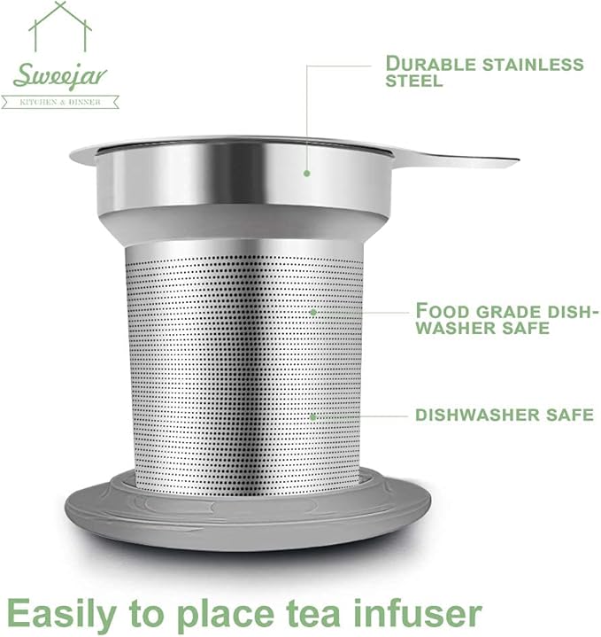 Sweejar Porcelain Tea Infuser Cup with Lid, 16 oz Tea Cup with Strainers for Loose Leaf Tea, Microwave and Dishwasher Safe Coffee Mug, Tea Steeping Mug for Tea Drinkers,Christmas Gift (Pink)