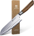 Purple Dragon Santoku Knife 7 Inch Japanese Chef Knife for Chopping Meat Cutting Vegetables, German Vg10 Steel Blade, Ergonomic Wooden Handle, Gift Box