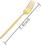 U-QE 60Pcs Gold Plastic Forks - Heavy Duty Plastic Forks Disposable - 7.6 Inch Gold Disposable Forks - Luxurious Plastic Silverware Perfect for Parties, Weddings and Other Daily Events