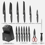 Zhang Xiao Quan Since 1628 15-Piece Kitchen Knife Block Set with Sharpening Steel Knive Set Ergonomic Handle (Black)
