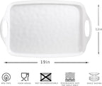 Large Serving Tray with Handles,19”x12” Large Rectangular Melamine Serving Platters Set of 2, Kitchen Food and BBQ ServingTray,Dishwasher Safe, Bright White