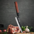 HEZHEN 5.8 inch Multi-purpose Knife,10Cr15CoMoV Steel Core,Triple-layer Composite Steel,Redwood Handle,Professional Kitchen Knife - Razor Sharp