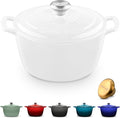 Signature Enameled Cast Iron Dutch Oven, Non-Stick Serving Pot with Tight Fitting Lid for Perfect Roasting, Baking, Sauteing, and Bread Making | 13.5Q (12.7L) - White