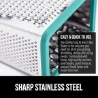 GORILLA GRIP 4-Sided 100% BPA-Free Cheese Grater With Container, Stainless Steel Box Graters, Parmesan Shredder, Grate Cheeses, Shred Veggies, Slip Resistant Handle, Dishwasher Safe Zester, Turquoise