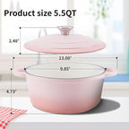 Enameled Cast Iron Dutch Oven Pot with Lid Heavy-Duty Cookware for Bread Baking, Braising, Stews, Roasting,5.5QT，pink