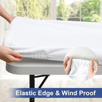 homing Rectangle Table Cloth Cover, Waterproof Polyester Elastic Fitted Tablecloth, Fits for 4 Foot Folding Tables, Washable Table Protector for Picnic, Camping, Outdoor (White, 24" x 48")