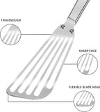 STANFORD Flexible Fish Spatula Stainless Steel -Slotted Thin Egg Flipper with Riveted Handle, Angled Blade & Hollow Grip, Metal Turner for Cooking Fish Egg Pancakes