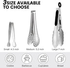 CHENGU12 Pack Stainless Steel Tongs 4/5/7inches Food Serving Clip Kitchen Cooking Tongs High Heat Resistant Clips for Cooking Non Stick Locking Grip for Ribs, Steak and Grill Salad