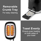 CUSIMAX Toaster 2 Slice with Extra Wide Slots for Bagels, Stainless Steel with 6 Toast Settings and 4 Functions, Bagel, Cancel, Defrost & Reheat, Removable Crumb Tray, Retro Toaster Black