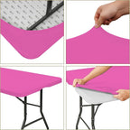 6 Pack Fitted Tablecloth for 6 Foot Rectangle Tables, Hot Pink Elastic Outdoor Picnic Table Cover, Washable Stretch Folding Table Cloths 6 ft for Camping Party Patio Kitchen Banquet, 30" W x 72" L