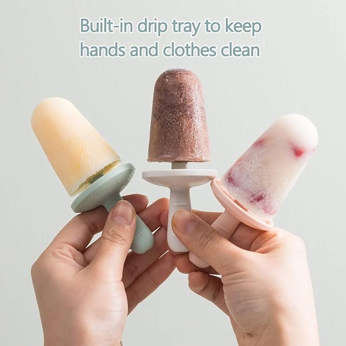 Popsicle Mold Set 4 Pieces Homemade Silicone Popsicle Maker Easy Release Ice Cream Molds Reusable DIY Pop Molds (Green, IcyClassic Pops)