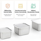 CuBE Low 3PCS Set Stainless Steel Food Storage Containers With Lids and 3 Net Kitchen Appliances Dishwasher Safe Premium South Korea