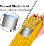 Long Handle Widen Shovel Surface Stainless Steel Corn Cutter with Hook,Corn Cob Stripper Tool,Corn Peeler for Corn on the Cob,Corn on the Cob Remover,Corn Stripper - Silver