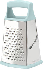 Tovolo Elements 4-Sided Box Grater - Stainless Steel Cheese Shredder with Coarse Medium Fine Slice Sides, Comfortable Handle & Stable Base for Kitchen Prep, Large, Blue Haze