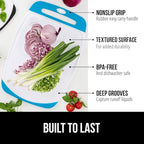 GORILLA GRIP BPA-Free Reversible Kitchen Cutting Board Set of 3, US Designed, Nonporous, Juice Grooves Catch Liquid, Slip Resistant Border, Dishwasher Safe, Durable Large Food Chopping Boards, Aqua