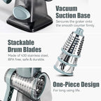 KEOUKE Rotary Cheese Grater Hand Crank Transparent - Shredder Slicer Grinder 3 Stainless Steel Blades, Stable Suction, Labor-Saving Handle, Safe Kitchen Tool for Cheese, Vegetable, Nuts, Chocolate