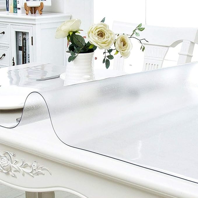 NECAUX Custom 40 x 63 Inch Frosted Table Cover Protector, 1.5mm Thick Plastic Waterproof Heavy Duty Desk Pad Mat Non-Slip Tablecloth Protector for Coffee Table, Dining Room Table, Conference Table