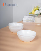 27 OZ Max Cereal Soup Bowl Set of 6, Opal Glass 7.2 inch White Geometric Faceted Bowls for Ramen, Noodle, Salad, Fruit, Dishwasher and Microwave Safe