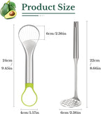 Avocado Slicer Tool Set,Stainless Steel Avocado Cutter Tool and Avocado Masher Tool,Quickly Slices Thinly and Masher,Suitable for Avocados,Potatoes,Dragon Fruit and Other Fruits Vegetables