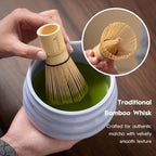Matcha Whisk Set - Ceramic Bowl, Bamboo Whisk with Holder, Storage Canister, Sifter, Schima Spoon with Rest, Tea Towel - 8 Pcs Complete Kit for Traditional Matcha and Modern Lattes (Purple)