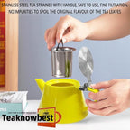 Ceramic teapot, 19oz Tea pot for loose leaf tea, Tea infuser pot with Removable 18/8 Stainless Steel Infuser and teaspoon, Suitable for 1-2 people to brew tea or coffee (yellow)