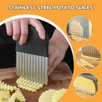 Large Crinkle Cutter, Stainless Steel Wavy Cutter with Non-Slip Handle, French Fry Cutter, Crinkle Potato Slicer, Chopping Tools for Potatoes Carrot Fruit Vegetable (C Set: 3 Pcs)