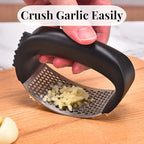 Stainless Steel Garlic Press Rocker Set - Heavy Duty Garlic Mincer, Crusher & Chopper with Silicone Peeler, Cleaning Brush - Effortless Smasher and Grinder Tool for Easy Kitchen Prep (Black)