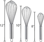 Whisks for Cooking, 3 Pack Stainless Steel Whisk for Blending, Whisking, Beating and Stirring, Enhanced Version Balloon Wire Whisk Set, 8"+10"+12"